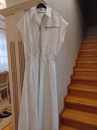 Ağ rəngli qadın maxi paltarı - Model: gündəlik və rahat kəsim, maxi