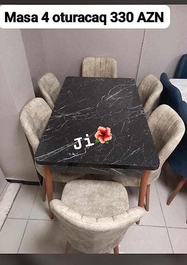 ders masasi: Mətbəx üçün, Açılmayan, Dördbucaq masa, 4 stul — 2