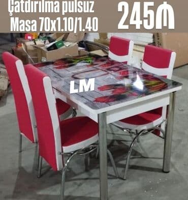metbex mebileri: Для кухни, Новый, Нераскладной, Прямоугольный стол, 4 стула — 1