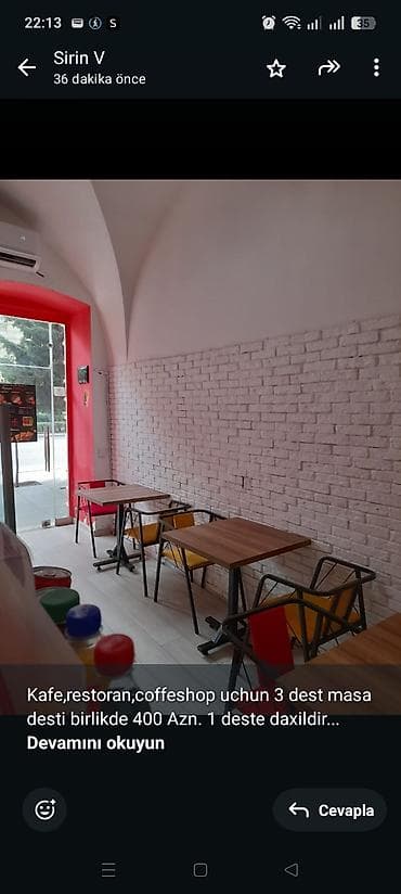 Kafe,restoran,coffeshop uchun 3 dest masa desti birlikde 400 Azn. 1