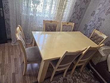 stol satisi: Qonaq otağı üçün, İşlənmiş, Açılmayan, Kvadrat masa, 6 stul — 1