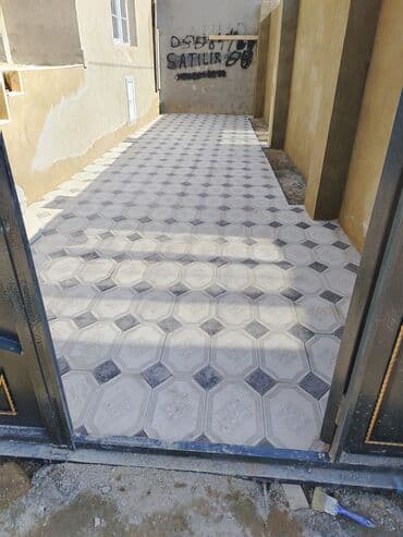 Plitə işləri: Tamet (bardür və səki daşı) döşəmə xidməti - Həyətyanı sahə, qaraj — 3