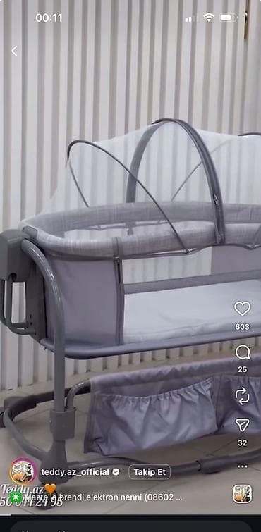 matras taxt: Elektron beşik – boz rəng, yan yatağa yaxınlaşdırıla bilən model — 2