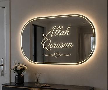 guzgu modelleri: Güzgü Divar üçün, Oval, Dekorativ, Arxa işıqlı — 1
