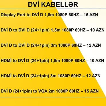 mini pc: DVİ Kabellər ⭐Display Port to DVİ D 1,8m 1080P 60HZ – 15 AZN ⭐DVİ D — 2