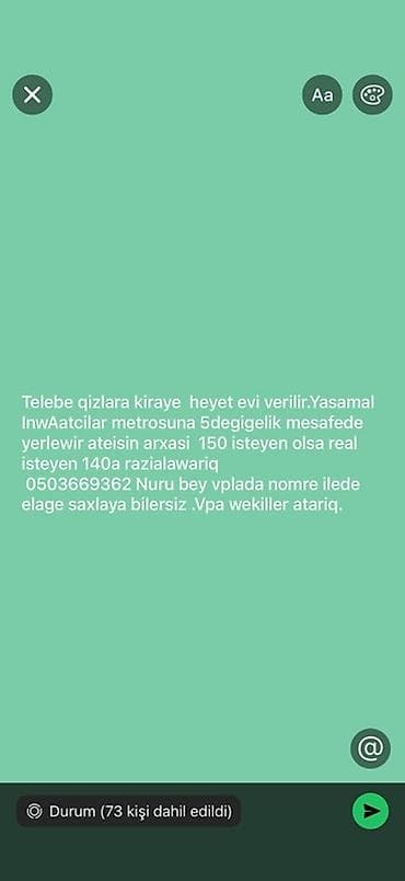 memar ecemi kiraye ev: Tələbə qızlar üçün kirayə həyət evi. - Yer: Yasamal, İnşaatçılar — 1
