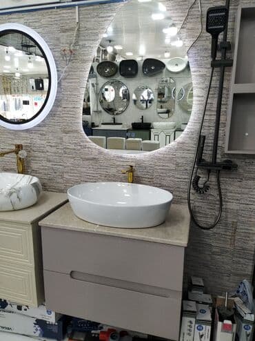 hamam ref: Müasir vannao­taq dəsti - Asimmetrik formalı LED arxa işıqlı güzgü – — 1