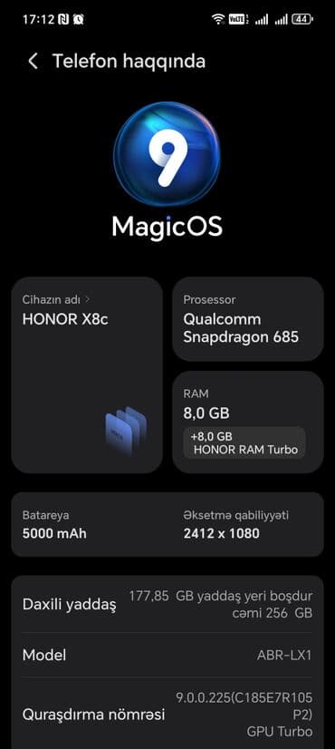 Honor X8c, 256 GB, rəng - Qara