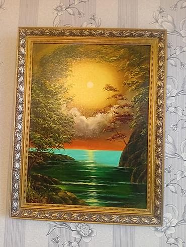 papag sekli: Rsam qolu var.Yağlı boya tablo – günbatımı mənzərəsi - Mövzu: meşəlik — 1