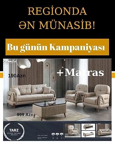 dıvan: Tarz dəst – divan və 2 kreslo - Müasir minimal dizayn, bej rəngli — 1