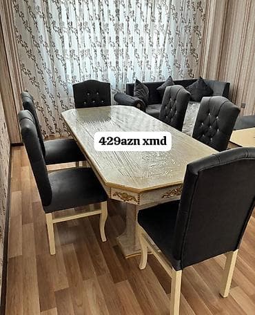 bar mebeli: Yemək masası və 6 ədəd oturacaq dəsti. - Masa: Uzun düzbucaqlı forma — 1