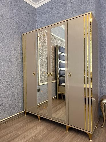 Yeni, 4 qapılı, Güzgülü, Boz, Digər material, Açılan, Düz dolab
