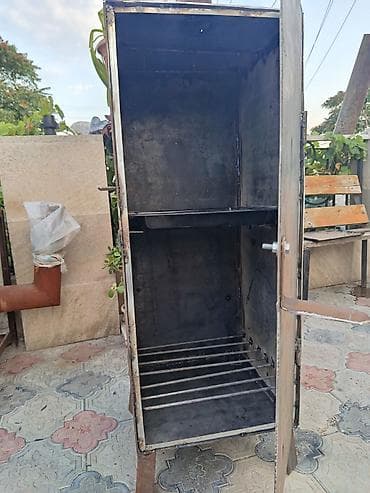nerj boru: Dumanla bişirmə/smoker soba – metal korpuslu, ayaqlı, üst hissədə — 2