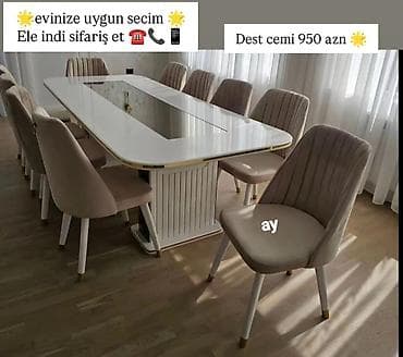 ucuz bal: - Yemək otağı dəsti: 1 masa + 8 stul - Üslub: müasir, minimalist — 1