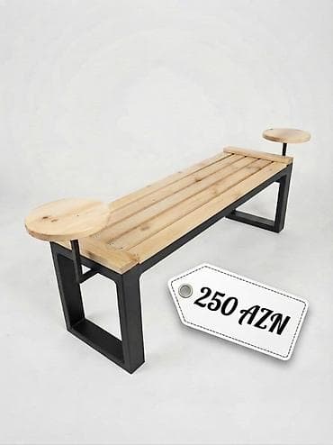 gəncədə mebel: Modern Skamya - 250 AZN Taxta və qara metal dizaynlı, iki yan stollu — 1