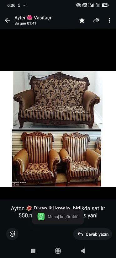 Aytən 🌺 Divan iki kreslo birlikdə satılır 550.manat ünvan Xətai m/s — 1