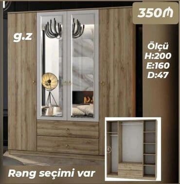Yeni, Açılan, 4 qapılı Düz dolab, Qarderob, paltar dolabı