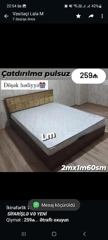 matraslar: İkinəfərlik _*TAXT*_ _*SİFARİŞLƏ VƏ YENİ*_ Qiymət : *259₼* Ölçü — 4