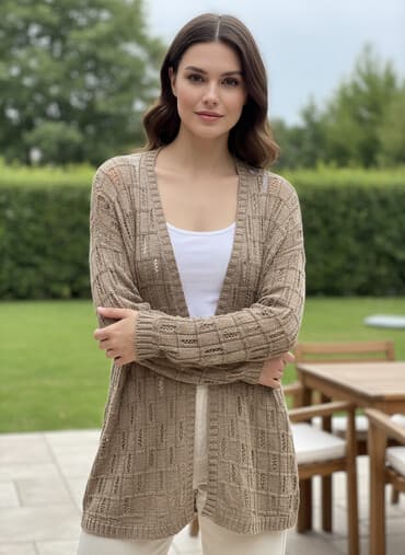 Qadın geyim dəsti – 4 parçadan ibarət - Tökmə naxışlı açıq toxunuşlu