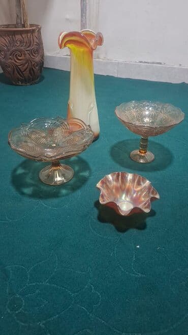 Məişət kimyəvi maddələri: Şüşə dekor dəsti - 4 ədəd dekorativ şüşə məmulatı - Uzun vaza — 1