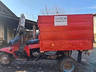 elektrik ot bicən: Yükdaşıma üçün üçtəkərli motoaraba - Korpus: qırmızı rəngdə, taxta — 2