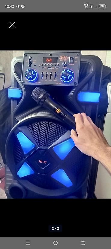 audio: Portativ karaoke akustik sistemi – ikili wooferli, LED işıqlı — 1