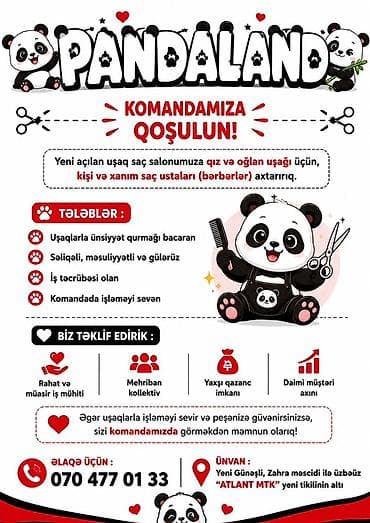 berber is: Qadın saç ustası tələb olunur, Faiz, 1 ildən az təcrübə, Materialların təqdim olunması — 1