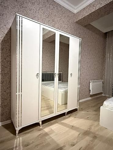 Yeni, 4 qapılı, Güzgülü, Ağ, Digər material, Açılan, Düz dolab