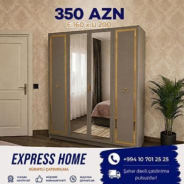 Yeni, 4 qapılı, Güzgülü, Digər rəng, Digər material, Açılan, Düz dolab — 1