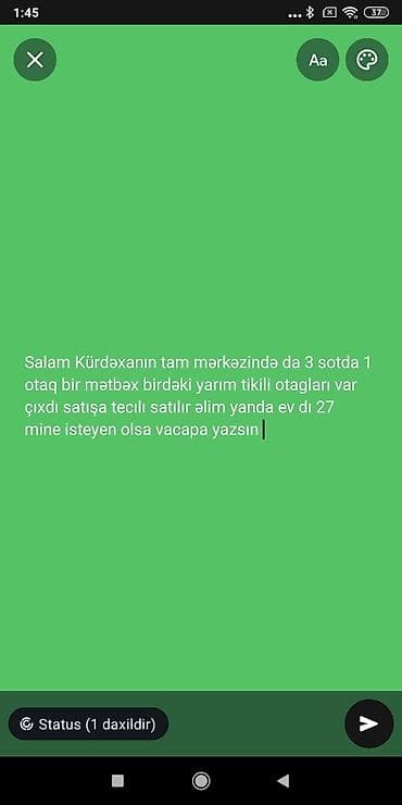 satlig evler kurdexani: Kürdaxanının tam mərkəzində torpaq sahəsi və ev satılır. Sahə: 3 sot — 1