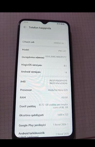 telofonu: Honor X6, 64 GB, rəng - Mavi, İki sim kartlı — 2