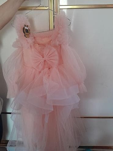 qelem etek donlar: Uşaq üçün şifon/tüllü ziyafət paltarı – açıq çəhrayı rəngdə, çoxqatlı — 2