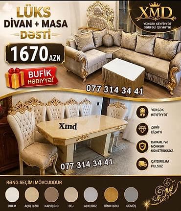 bilgisayar seti: Lüks Divan + Masa Dəsti - Zərif klassik dizayn: qızılı naxışlar, oyma — 1