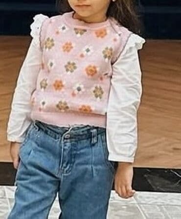 toxunma jiletler: Uşaq üçün trikotaj jilet - Rəng: açıq çəhrayı əsas, üzərində narıncı — 3