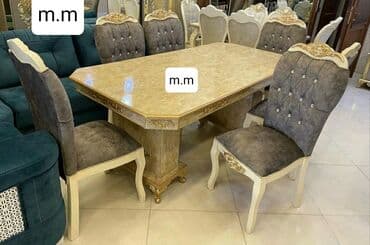 mebel stol stullar: Qonaq otağı üçün, Yeni, Açılmayan, Dördbucaq masa, 6 stul — 5