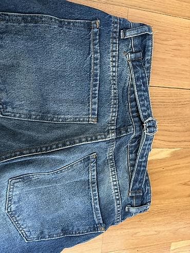 kisi geymi: Klassik mavi rəngli denim şalvar - Kəsim: düz/relaks fit, orta bel - — 2