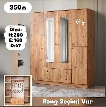 4 qapılı paltar dolabı – güzgülü, rəng seçimi var. Ölçülər: -