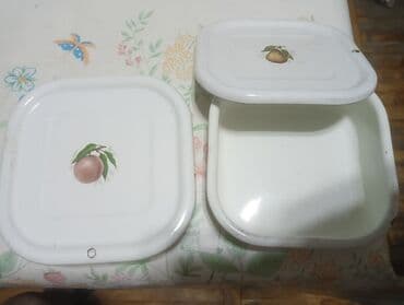 Emal örtüklü kvadrat/qutu formalı qablar – 2 ədəd - Material: ağ emal