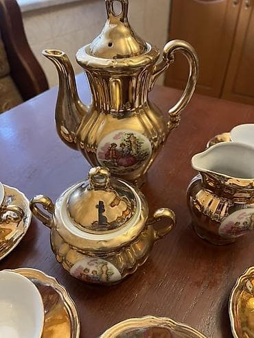 sud: Çay dəsti, rəng - Qızılı, Farfor, 6 nəfərlik — 8