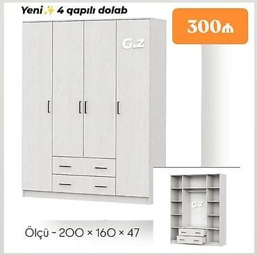 corni pol: 4 qapılı, Siyirməli, Ağ, Açılan, Düz dolab — 1