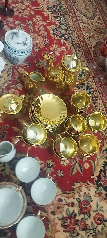 Çay dəsti, rəng - Qızılı, Farfor