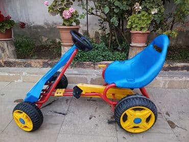 детские машинки на педалях: Mavi rəngdə, davamlı plastik oturacaqlı və qırmızı metal çərçivəli — 2