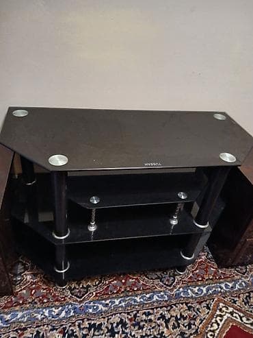 Digər: Qara şüşə TV stendi - Material: qalın temperli qara şüşə rəflər + — 1