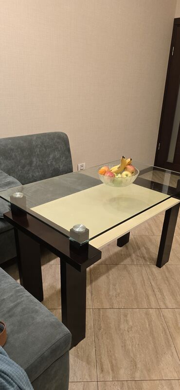 стол с эпоксидной смолой: Кухонный стол, Б/у, Нераскладной, Стекло, Прямоугольный стол — 1