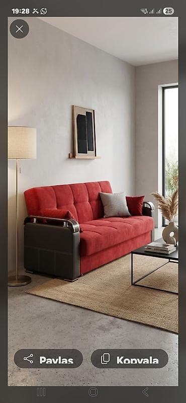 mətbəx divanı: - Qırmızı rəngli, modern dizaynlı divan. Yumşaq toxumalı parça üzlük — 1