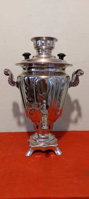 купить чайник в баку: Klassik samovar dəsti - Material: cilalanmış metal korpus (gümüşü və — 11