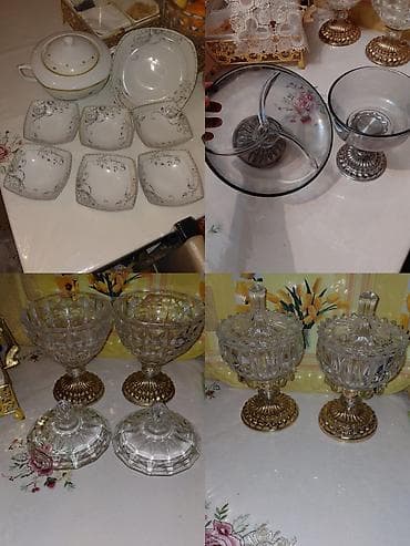 qədimi serviz: Məişət qabları dəsti – şüşə və porselen - 6 edədi 10 Cristalleria — 6