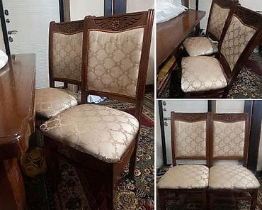 taxta oturacaq: Qonaq otağı üçün, İşlənmiş, Açılan, Dördbucaq masa, 6 stul — 2