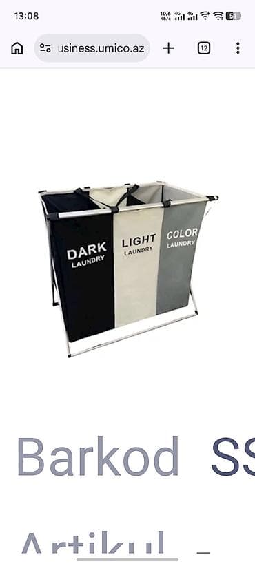 3 bölməli paltaryuyan səbəti - Tip: Çirkli paltar üçün bölməli