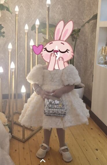 qız və gəlin nömrələri: Uşaqlar üçün zərif ağ ziyafət dəsti - Don: krem-ağ rəngdə, 3D güllü — 1